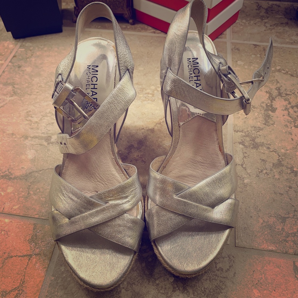 Michael Kors silver wedge sandals